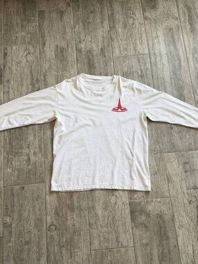 DERTBAG Tesla Spellout Logo Long Sleeve Graphic T-Shirt Cotton L White